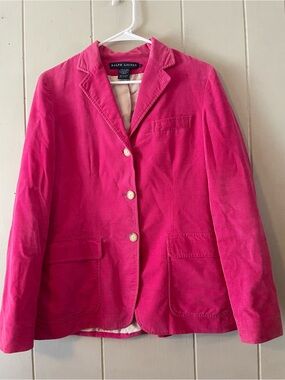 Ralph Lauren Women's Blue Label Bright Pink Corduroy Blazer 8 Rare Made In USA